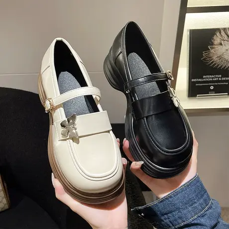 小皮鞋女松糕厚底英伦风玛丽珍女鞋2023新款春秋日系jk百搭乐福鞋商品大图