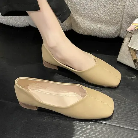 永希单鞋女新款2025年春季一脚蹬粗跟增高女鞋气质方头浅口晚晚鞋商品大图