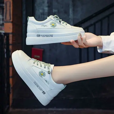 小雏菊内增高小白鞋女2023新款春秋百搭厚底皮面休闲板鞋ins潮鞋商品大图