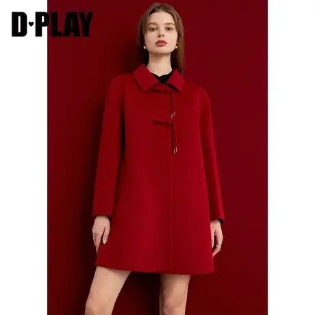 DPLAY年冬季新款红色大衣女新中式好看羊毛双面呢子毛呢外套商品大图