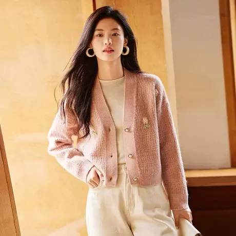 时尚气质减龄短款毛衣开衫女2023年秋季新款百搭休闲显瘦小众上衣商品大图