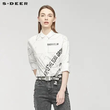 sdeer圣迪奥 简约翻领暗门襟撞色图案字母长袖衬衫S19280507图片