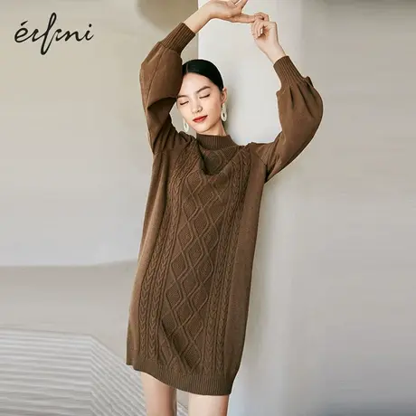 【👇商场同款】👈伊芙丽连衣裙女2021冬新款棕色内搭毛衣裙1CB294451商品大图