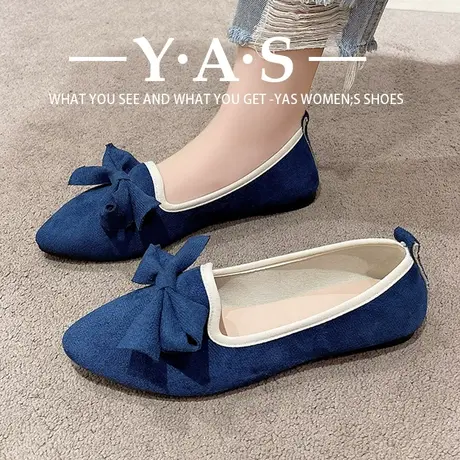 2023春季新款浅口单鞋女鞋单鞋绒面蝴蝶结低跟平底舒适豆豆鞋潮商品大图