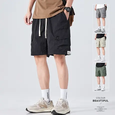 冰丝日系多口袋五分工装男款夏款机能港风短裤男士夏季薄款中裤子图片