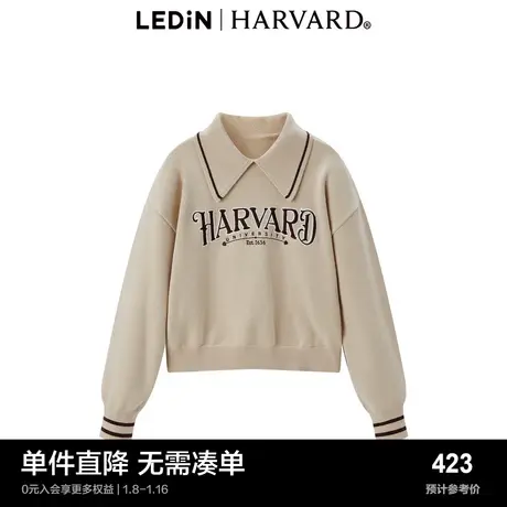 【哈佛联名】乐町翻领针织套头衫秋学院风字母POLO毛衣C1EED4272图片