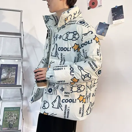 唐狮棉服男冬季休闲宽松立领加厚满印棉衣外套男棉袄男冬图片