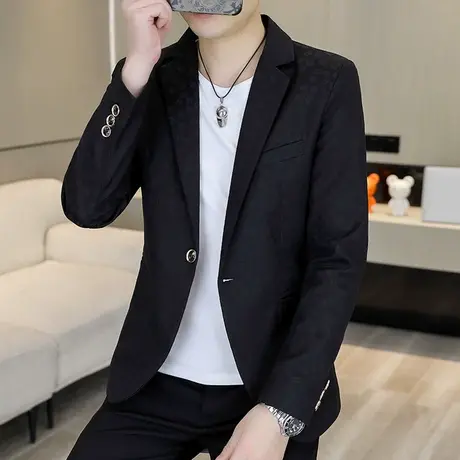 潮牌提花男士西服春季韩版修身单西上衣高级感坠感痞帅小西装外套图片