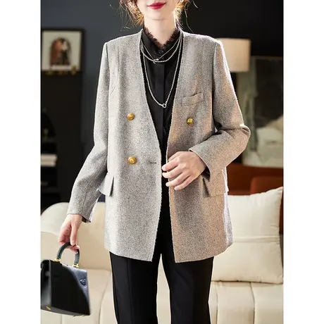 宝诗黎双排扣短款西装外套2024春季新款职业通勤气质百搭女装上衣图片