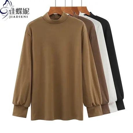 早春新款半高领宽松大码纯色双面德绒保暖长袖卫衣打底女打底衫图片