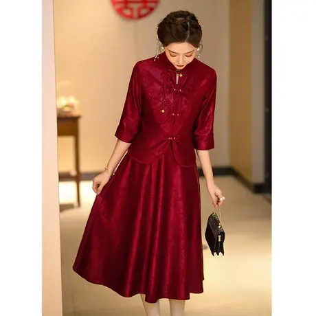 婚礼妈妈装旗袍两件套结婚敬酒服中式复古喜婆婆婚宴装高贵洋气春图片