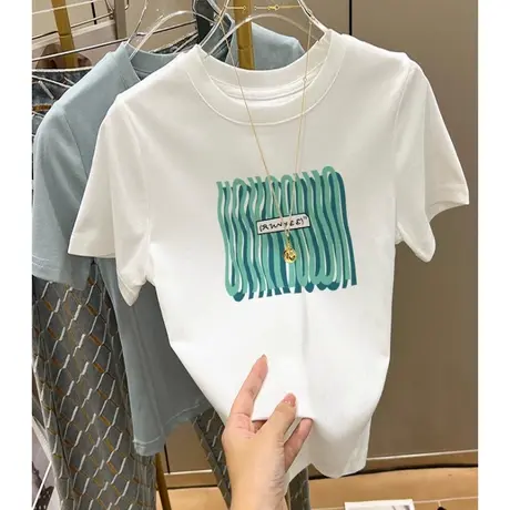 新款内搭打底正肩纯棉T恤女2024时尚百搭短袖宽松显瘦白色上衣衫商品大图