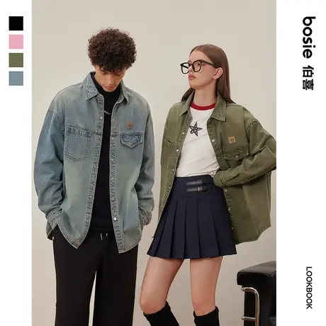 【好物体验专享】bosie2024年春季新款小花人外套衬衫男情侣牛仔商品大图