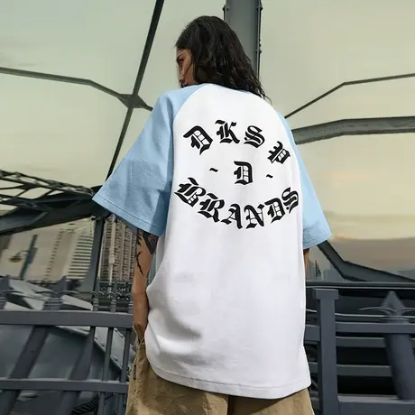 Nuthink美式高街华夫格重磅插肩短袖男潮牌潮流T恤宽松半截袖夏季商品大图