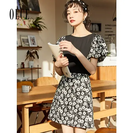 Oece复古碎花半身裙年夏装新款女气质A字裙春设计感短裙裙子图片
