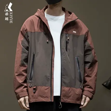 希越春秋新款三防夹克男美式户外宽松大码休闲男士外套连帽登山服商品大图