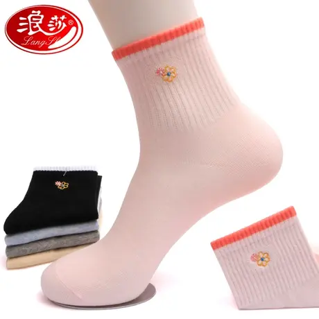 浪莎袜子女纯棉春夏薄女士棉袜春秋中筒袜防臭全棉长袜可爱ins潮商品大图