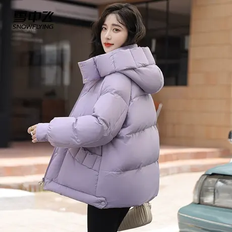 雪中飞羽绒服女士2023新款冬季保暖时尚舒适连帽宽松泡芙短款外套商品大图