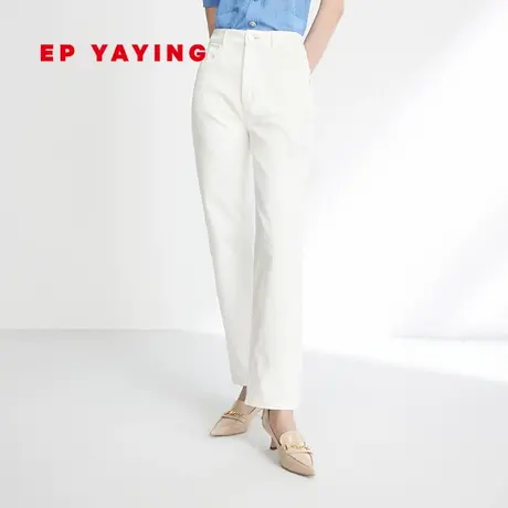 EP YAYING雅莹女装 显瘦白色棉质直筒牛仔裤 2023秋冬新款J615A商品大图