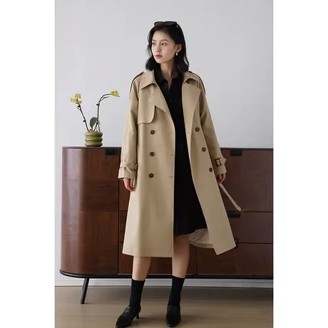 嘉茱莉2023秋季新款小个子风衣外套女中长款宽松上衣法式赫本风商品大图