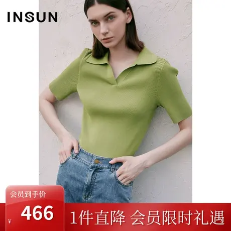 恩裳COVER2023夏季新款伊力特Polo领舒适弹力坑条垂感修身针织衫图片