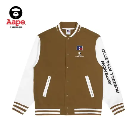 Aape联名Russell男装秋冬猿颜字母刺绣贴棒球领卫衣外套9637XXJ图片