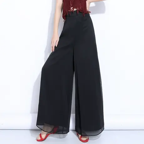 夏季薄款雪纺长裤阔腿裤女2023新款高腰宽松垂坠感裙裤气质大脚裤商品大图