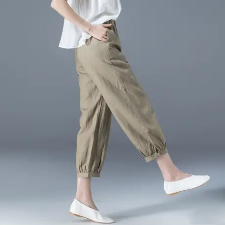 亚麻灯笼裤女夏薄款八分冰丝棉麻裤子2023新款束脚休闲奶奶裤九分商品大图