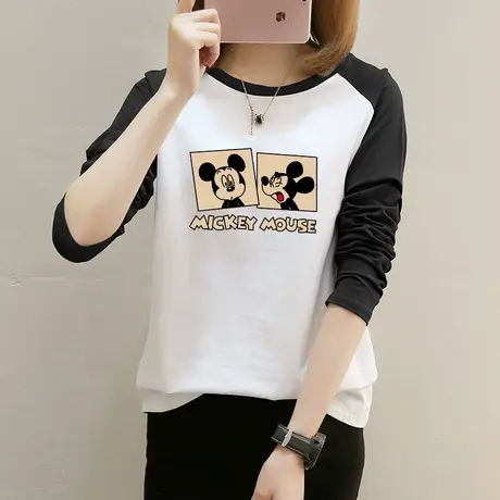 纯棉长袖t恤女上衣打底衫春秋内搭2022年新款韩版卡通印花内搭潮商品大图