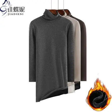 冬季新款韩加绒加厚保暖高领纯棉中长款长袖修身女体恤打底连衣裙商品大图