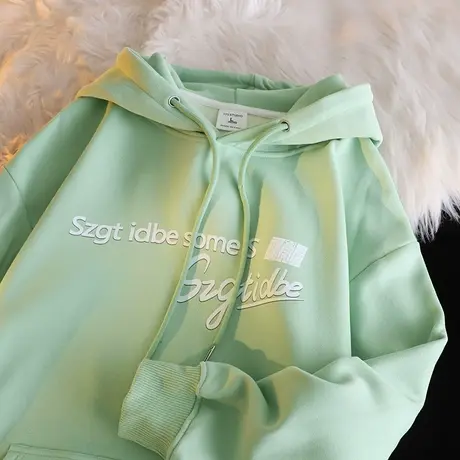 设计感连帽奶系卫衣女ins潮牌秋冬季加绒加厚宽松慵懒风大码外套图片