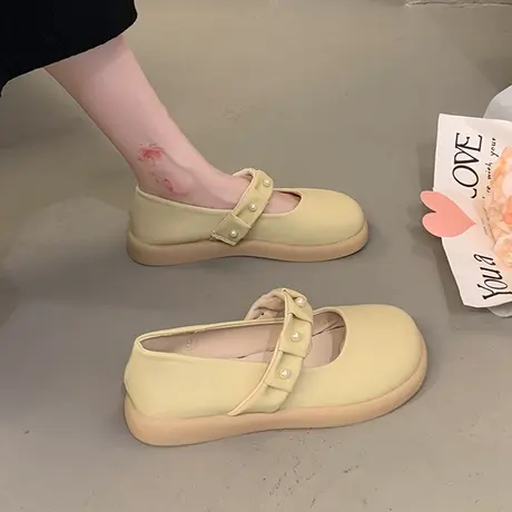日系单鞋女2023年夏季新款时尚复古舒适法式软底休闲玛丽珍小皮鞋商品大图