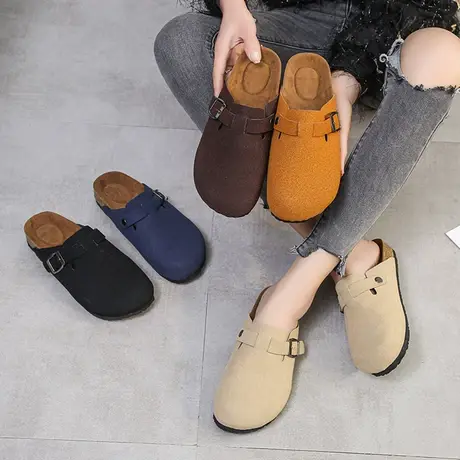 勃博肯拖鞋女2023包头半拖外穿一字懒人软木拖日韩系可爱大头丑萌商品大图