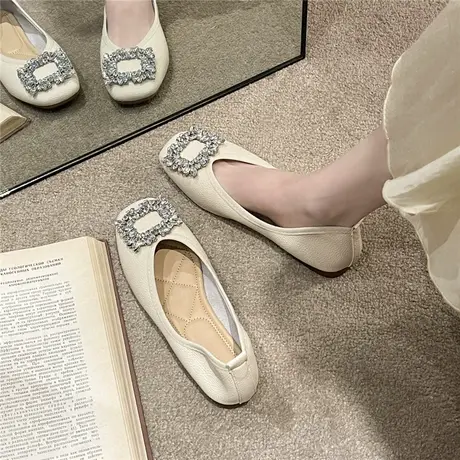 平底豆豆单鞋女鞋子2023年新款春季春款法式复古方头奶奶通勤瓢鞋商品大图