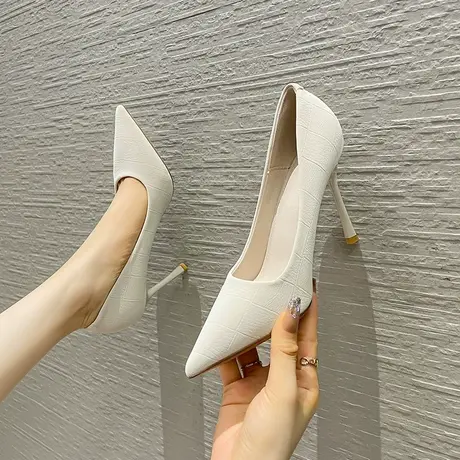 2023夏季新款尖头高跟鞋百搭气质纯色温柔晚晚风细跟高跟鞋不累脚图片