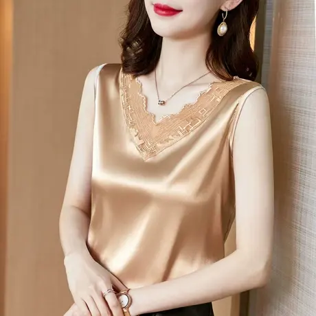 真丝吊带背心女内搭西装白色黑色打底蕾丝桑蚕丝上衣小夏季v领图片