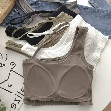 吊带背心女夏季外穿网红内搭性感打底带胸垫运动无袖短款上衣美背商品大图