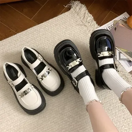 百搭jk玛丽珍鞋女2024年新款春秋季厚底增高单鞋粗跟配裙子小皮鞋商品大图