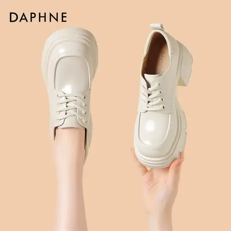 Daphne/达芙妮24款厚底新款系带乐福鞋圆头百搭粗跟春季女鞋单鞋图片