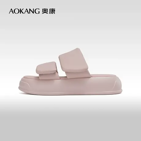 奥康女鞋 夏季气质休闲时尚外穿膨膨拖面包鞋一字拖平底百搭图片