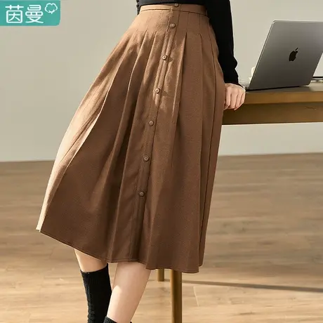 茵曼半身裙女士2023年秋季新款百褶裙子法式高腰长裙伞裙A字半裙商品大图