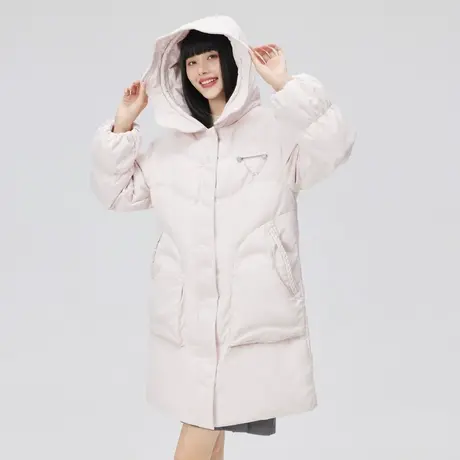 艾莱依鸭绒粉色羽绒服2022年新款冬季女款中长款时尚甜美连帽外套商品大图