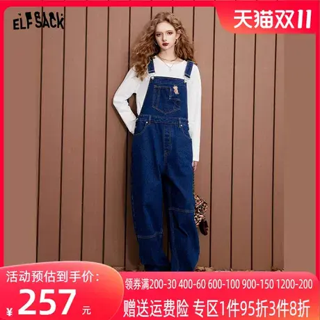 妖精的口袋美式复古牛仔背带裤女2023秋季新款宽松显瘦休闲长裤潮商品大图