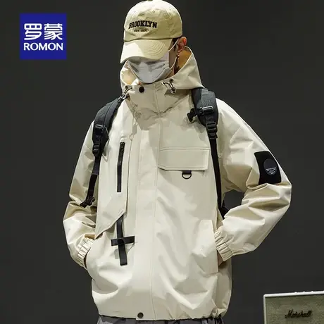 罗蒙冲锋衣夹克男士日系潮牌宽松连帽登山服春季美式休闲工装外套图片