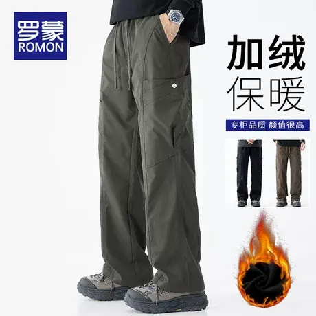 罗蒙加绒工装裤男冬季新款2025潮牌美式直筒宽松加厚冲锋休闲裤男商品大图