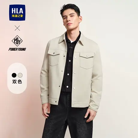 HLA/海澜之家POWER YOUNG翻领夹克24秋冬新休闲工装黑色外套男潮图片