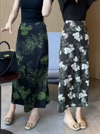半身裙女2025年新品中国风印花轻奢气质百搭小个子长裙遮肚子裙子图片