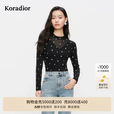 【商场同款】珂莱蒂尔2025春季新款气质优雅半高领波点蕾丝衫衬衫图片