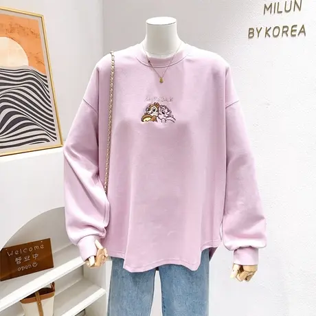 微胖显瘦穿搭韩代款2023秋季设计感廓形上衣慵懒宽松长袖卫衣大码商品大图