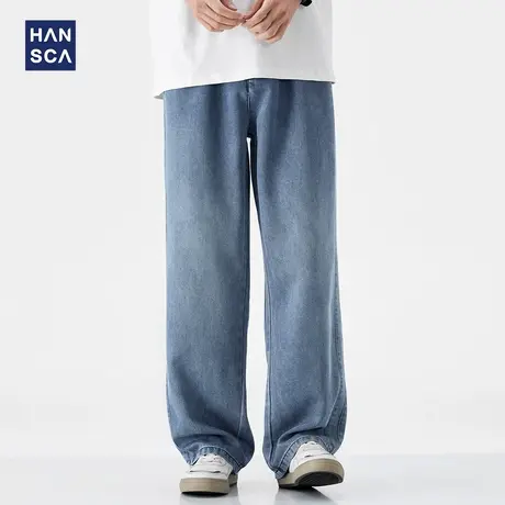 hansca莱赛尔天丝直筒牛仔裤男2025夏季美式高街复古水洗宽松长裤商品大图